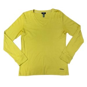 Jones New York Signature Mustard V-Neck Long Sleeve, Large